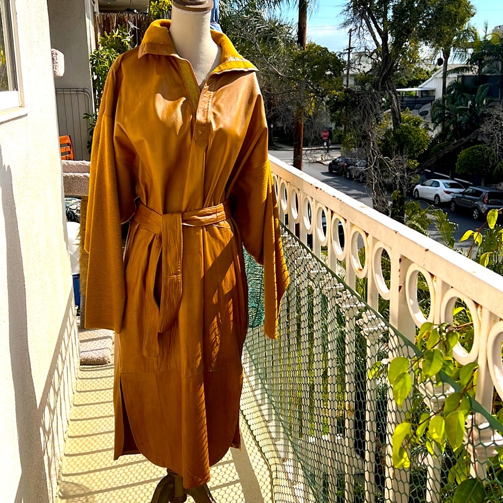 Philippe Taner leather tan midi dress
